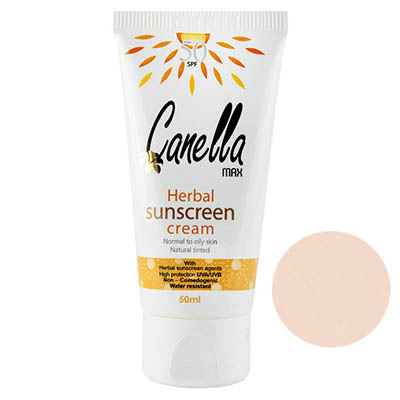 کرم پودر ضدآفتاب ضدآب بژ متوسط کنلامکس Canella Max Herbal SunScreen Cream Nomral to Oily Skin 50 ml