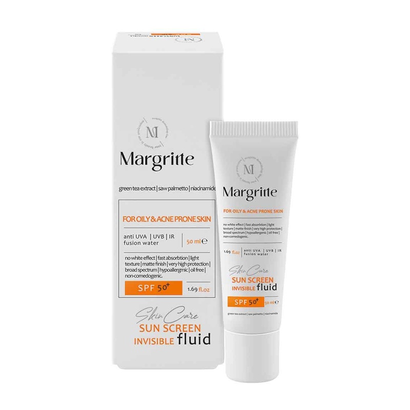فلوئید ضد آفتاب بی رنگ مارگریت مناسب پوست چرب و آکنه SPF50 حجم 50mL فلوئید ضد آفتاب بی رنگ مارگریت مناسب پوست چرب و آکنه