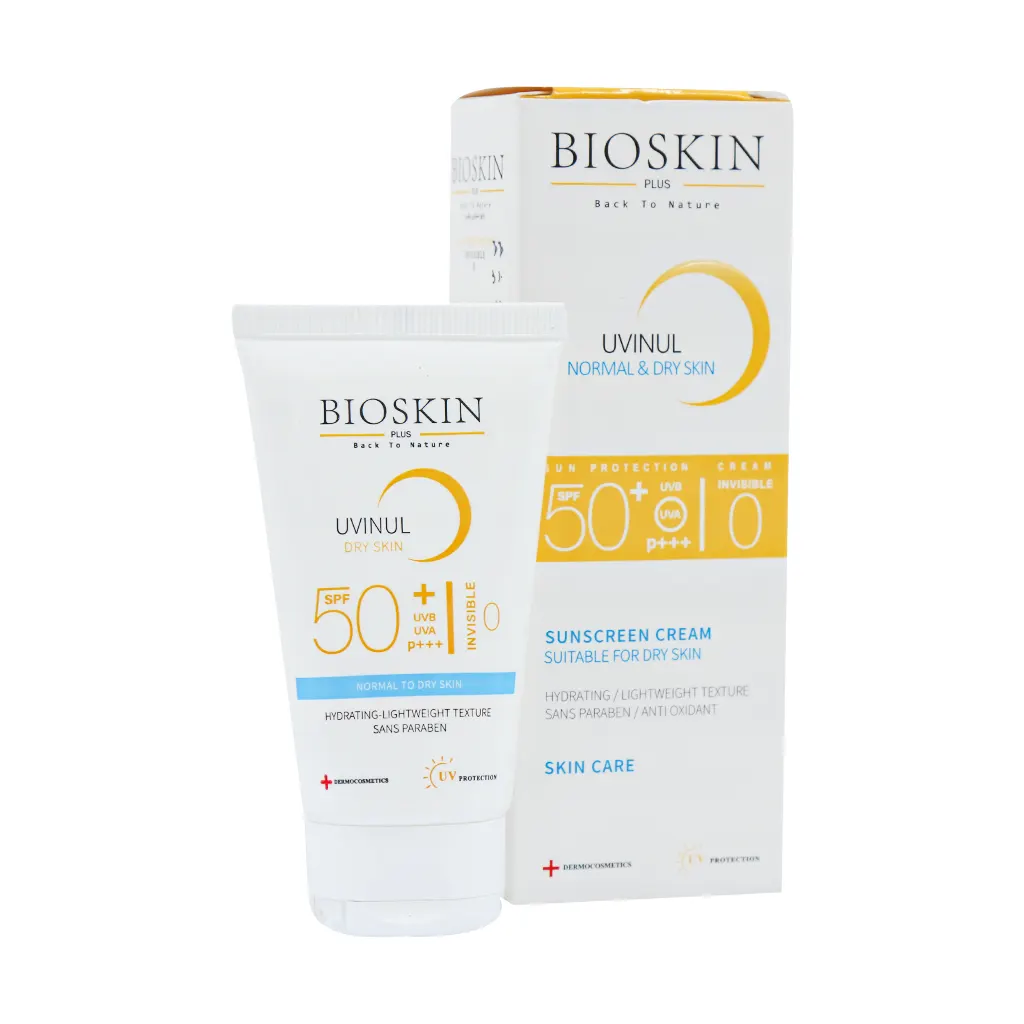 کرم ضد آفتاب بی رنگ بایو اسکین مناسب پوست خشک حجم 40mL کرم ضد آفتاب بی رنگ بایو اسکین مناسب پوست خشک