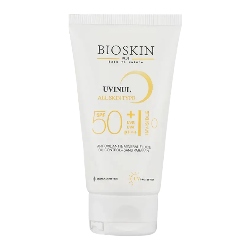 کرم ضد آفتاب بی رنگ بایو اسکین مناسب پوست چرب حجم 40mL کرم ضد آفتاب بی رنگ بایو اسکین مناسب پوست چرب