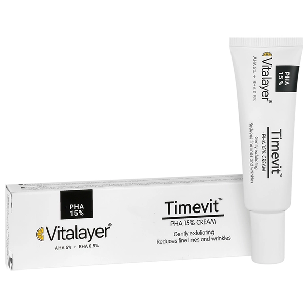 کرم لایه بردار 15 % AHA ویتالیر مدل تایم ویت حجم 30mL کرم لایه بردار ویتالیر مدل تایم ویت