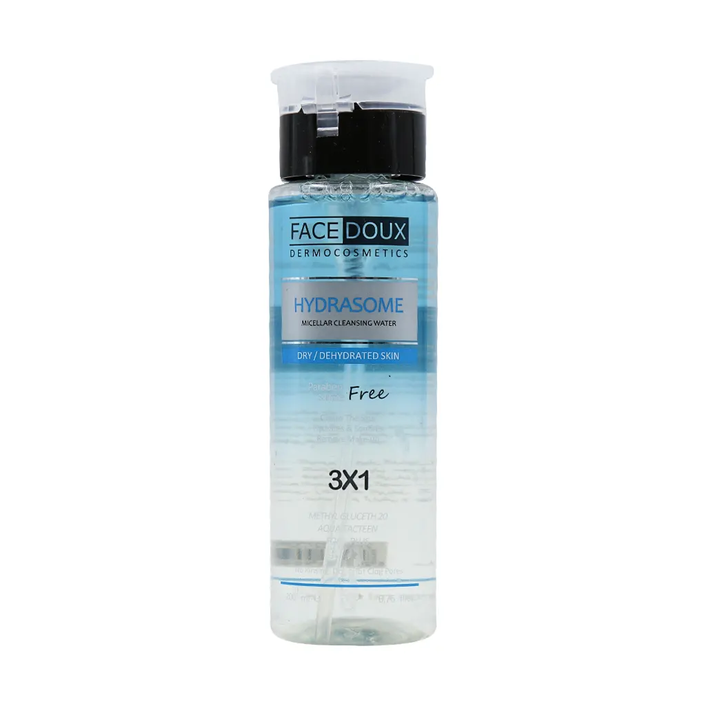 محلول پاک کننده آرایش فیس دوکس مناسب پوست خشک حجم 250mL محلول پاک کننده آرایش فیس دوکس