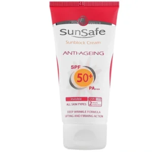 کرم ضد آفتاب ضد چروک سان سیف بی رنگ حجم 50mL کرم ضد آفتاب ضد چروک سان سیف بی رنگ
